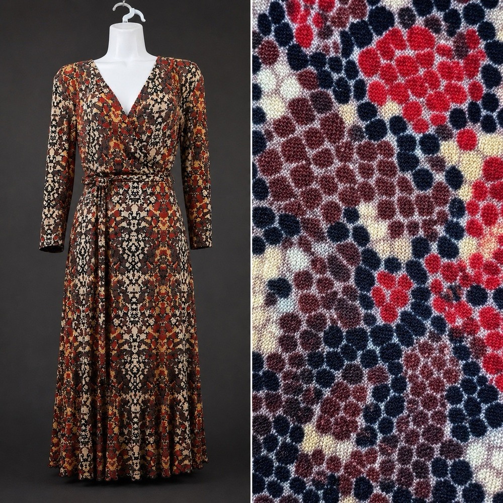 Vintage Y2K Wrap Dress Abstract Print 18 W Stretch Tie Waist Whimsigoth Earthy